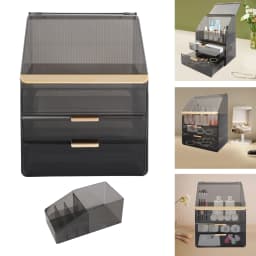 Modern Rectangular Makeup Organizer Cosmetic Organizer Removable Design Cosmetics Organizer with Lid and Drawers