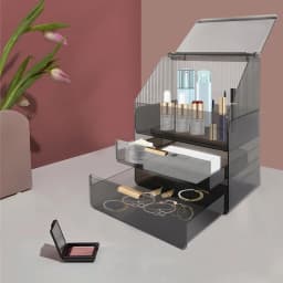 Modern Rectangular Makeup Organizer Cosmetic Organizer Removable Design Cosmetics Organizer with Lid and Drawers