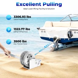 Manual Winch 3500lbs Max Pulling Force, Silver Steel Construction Manual Winch, 4:1/8:1 Gear Ratio, for Trucks Trailers Boats