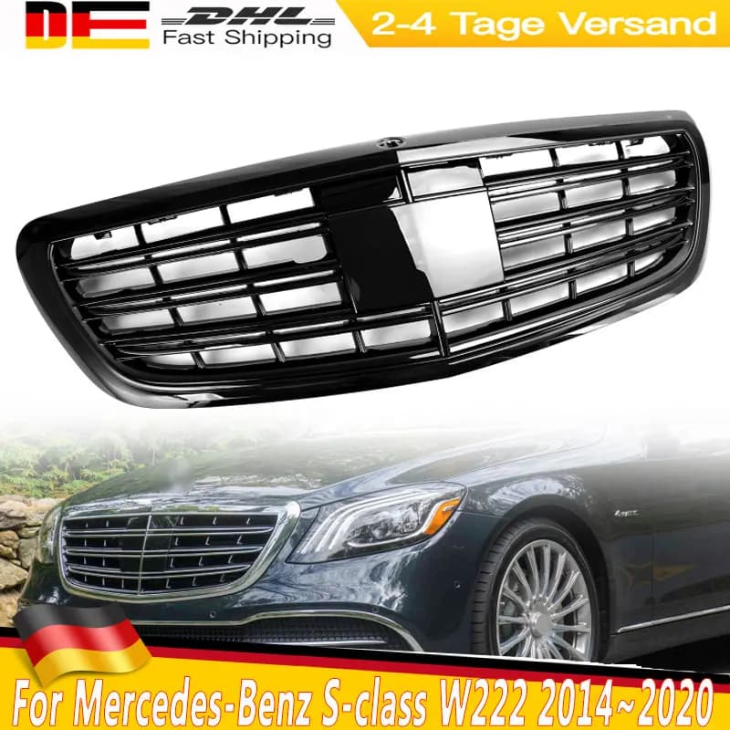 Gloss Black Car Front Grill Grille For Mercedes-Benz S-class W222 S560 S550 S600 2014~2020 For Maybach Style Front Sport Grill