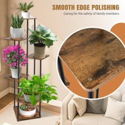 4/5/6-Tier Plant Stand with Wooden Shelves, Metal Corner Flower Shelf for Indoor Outdoor Use - Garden, Porch, Balcony