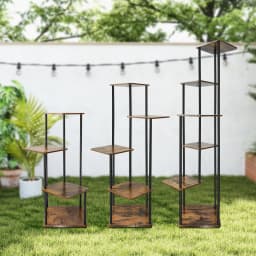 4/5/6-Tier Plant Stand with Wooden Shelves, Metal Corner Flower Shelf for Indoor Outdoor Use - Garden, Porch, Balcony