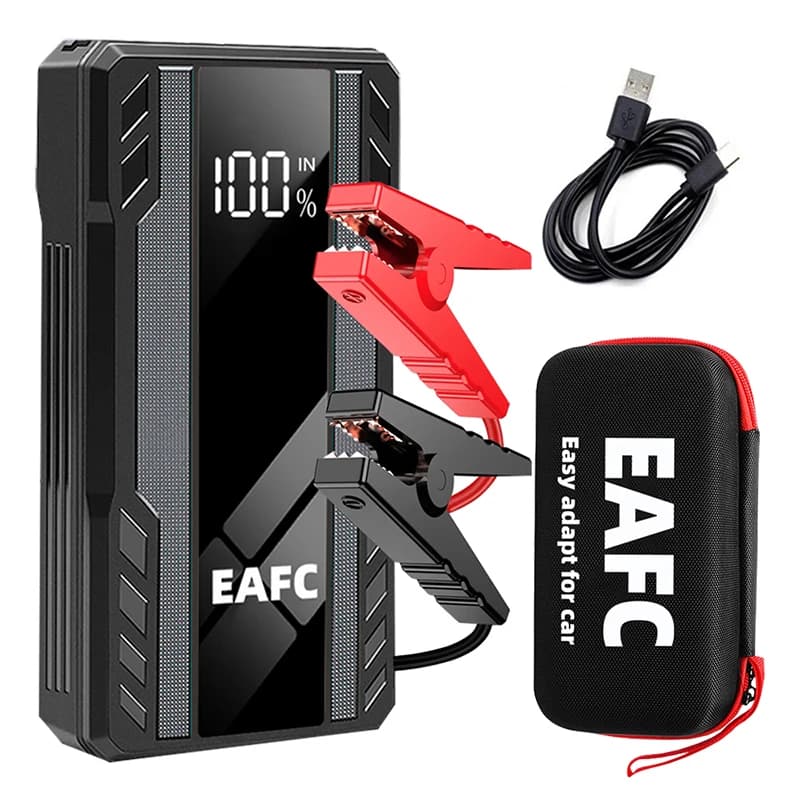 EAFC 12V 600A-Jump Starter car jump starter with LED display-3 in 1 device: LED flashlight, power bank and emergency starting booster for gasoline engines up to 3.0L