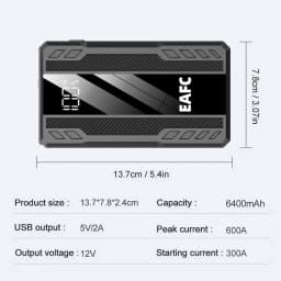 EAFC 12V 600A-Jump Starter car jump starter with LED display-3 in 1 device: LED flashlight, power bank and emergency starting booster for gasoline engines up to 3.0L
