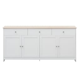 Sideboard with white wood carving, four doors, with three drawers, living room, dining room. Wood color and white