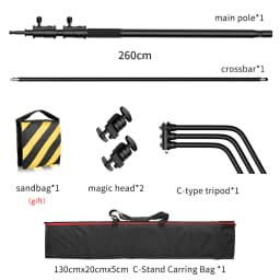 SH 2.6M Black Stainless Steel Century Foldable Light Stand Tripod Cantilever Photography C-Stand For Spot Light Softbox