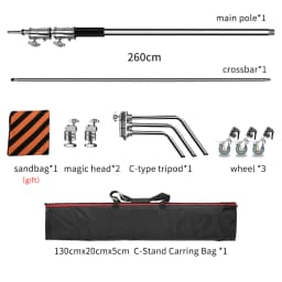 SH 2.6M Black Stainless Steel Century Foldable Light Stand Tripod Cantilever Photography C-Stand For Spot Light Softbox