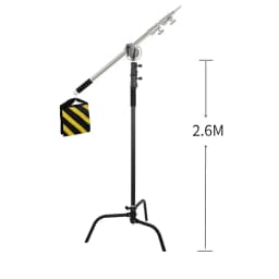 SH 2.6M Black Stainless Steel Century Foldable Light Stand Tripod Cantilever Photography C-Stand For Spot Light Softbox
