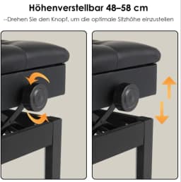 Piano Bench H Adjustable with Storage, Heavy Duty Piano Benches with Leather Cushion, Black Piano Bench for Adults Single/Double