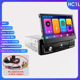 Hizpo 7 Inch Android Universal 1din Car Radio CarPlay GPS Navigation Intelligent Systems 1 Din Stereo Manual Retractable Screen