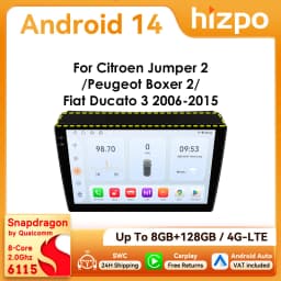 9" Hizpo 2Din Android14 Car Radio for Fiat Ducato Peugeot Boxer Citroen Jumper 4G BT GPS RDS DSP Auto CarPlay Snapdragon 6115