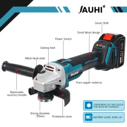 JAUHI 125mm M14 Brushless Wireless Electric Angle Grinder Rechargeable 4 Speed Grinding Cutting Machine For Makita 18V Battery