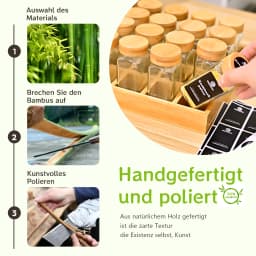 Natural Bamboo Spice Rack With 24 Square Glass Spice Jars And 180 Black Labels, Spice Organizer For Easy Move
