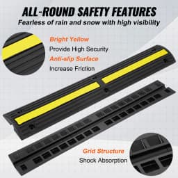 SucceBuy 3.28ft Cable Protector Ramp 4 PCs 1 Channel 18000 lbs/axle Capacity Heavy Duty Rubber Speed Bumps for Residential Areas