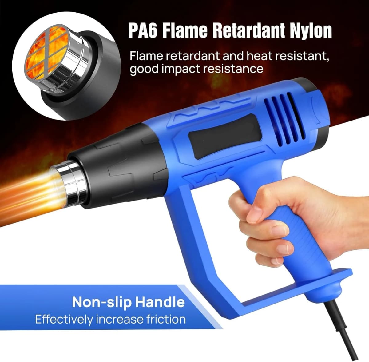 BRIEFNESS Electric Heat Gun Kit 2 temperature modes (300/600°C) Stripping Paint Defrosting and Shrinking Tubing 3 Nozzles