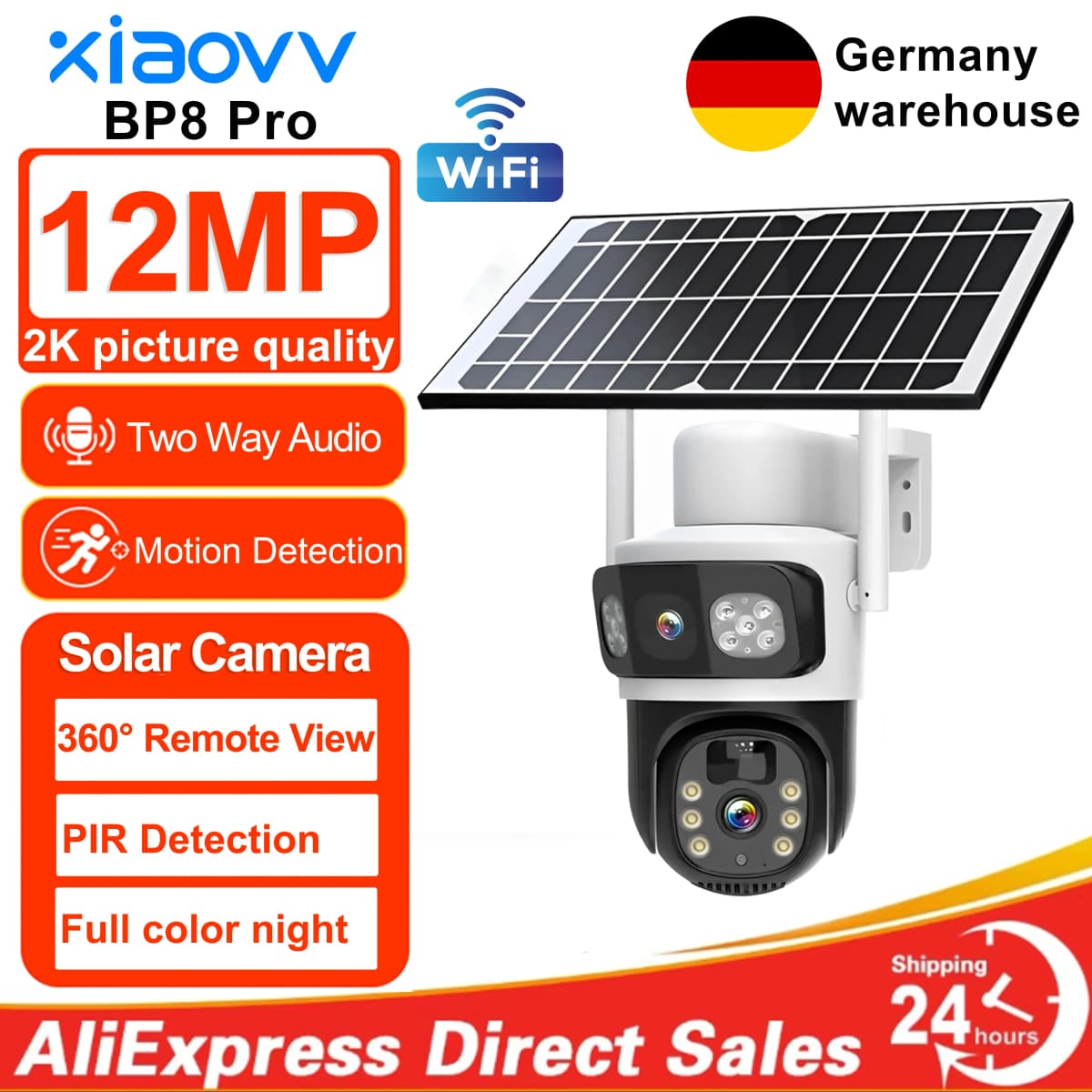 6K 12MP HD Solar Camera Wifi Outdoor IP Wireless Security CCTV Surveillance PTZ Night Vision PIR Human Detection Cam