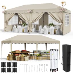 Pavilion Popup Gazebo 3x6m Waterproof Folding Gazebo Tent Party Tent with 6 Side Panels UV 50+ Height Adjustable 2-3M