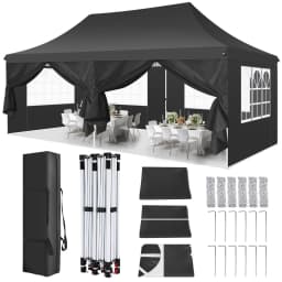 Pavilion Popup Gazebo 3x6m Waterproof Folding Gazebo Tent Party Tent with 6 Side Panels UV 50+ Height Adjustable 2-3M