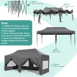 Pavilion Popup Gazebo 3x6m Waterproof Folding Gazebo Tent Party Tent with 6 Side Panels UV 50+ Height Adjustable 2-3M