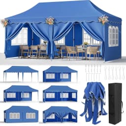 Pavilion Popup Gazebo 3x6m Waterproof Folding Gazebo Tent Party Tent with 6 Side Panels UV 50+ Height Adjustable 2-3M
