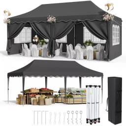 Pavilion Popup Gazebo 3x6m Waterproof Folding Gazebo Tent Party Tent with 6 Side Panels UV 50+ Height Adjustable 2-3M