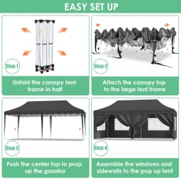 Pavilion Popup Gazebo 3x6m Waterproof Folding Gazebo Tent Party Tent with 6 Side Panels UV 50+ Height Adjustable 2-3M