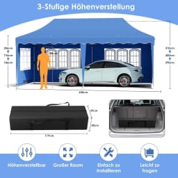 Pavilion Popup Gazebo 3x6m Waterproof Folding Gazebo Tent Party Tent with 6 Side Panels UV 50+ Height Adjustable 2-3M