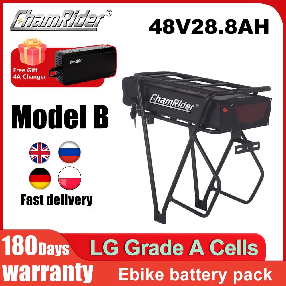 ChamRider Rack Rear Battery 48V EBike Battery Model B 21700 Lithium Battery 50A BMS Powerful Capacity Electric Bike Battery