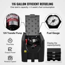 SucceBuy Portable Diesel Tank 58/116Gal & 10 GPM Flow Rate Diesel Fuel Tank with 12V Electric Transfer Pump and 13ft Hose