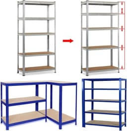 Heavy Duty Shelving Storage Rack, 5 Tier Metal Shelving Workshop Shelving with steel frame, MDF Panel, Up to 875kg Load capacity