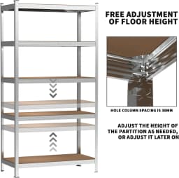 Heavy Duty Shelving Storage Rack, 5 Tier Metal Shelving Workshop Shelving with steel frame, MDF Panel, Up to 875kg Load capacity