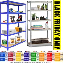 Heavy Duty Shelving Storage Rack, 5 Tier Metal Shelving Workshop Shelving with steel frame, MDF Panel, Up to 875kg Load capacity