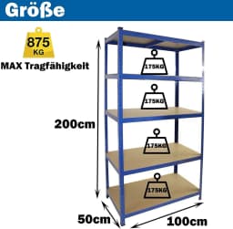 Heavy Duty Shelving Storage Rack, 5 Tier Metal Shelving Workshop Shelving with steel frame, MDF Panel, Up to 875kg Load capacity
