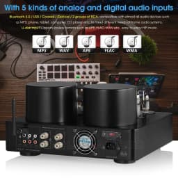 Nobsound HiFi Hybird Stereo Valve Tube Amplifier Bluetooth 5.0 Audio Receiver COAX / OPT Power Amp USB Player