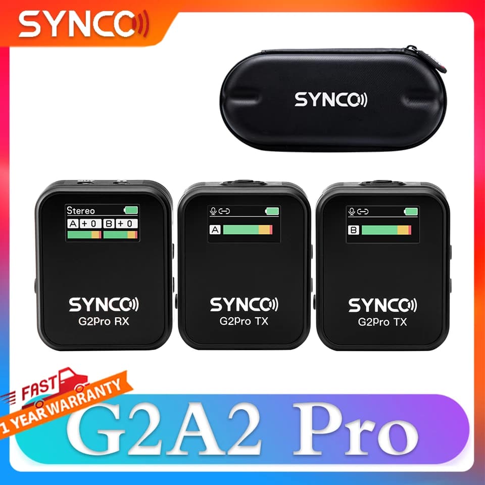 Synco G2(A2) Pro 2.4G Wireless Lavalier Microphone Dual Lapel Mic 656FT 8H for Online Class Vlog Live Stream YouTube for Camera