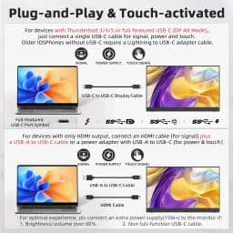 UPERFECT 15.6 inch 1920*1080 Touchscreen IPS Secondary Screen Portable Monitor 100% SRGB USB C HDMI 10-Point Touch Small Computer Display For Gaming PC Phone Laptop Drawing with 2 Speakers VESA