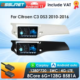 2Din Android 13 Car Radio For Citroen C3 DS3 2010-2016 Car Multimedia Player Navi GPS 4G Wireless CarPlay intelligent autoradio