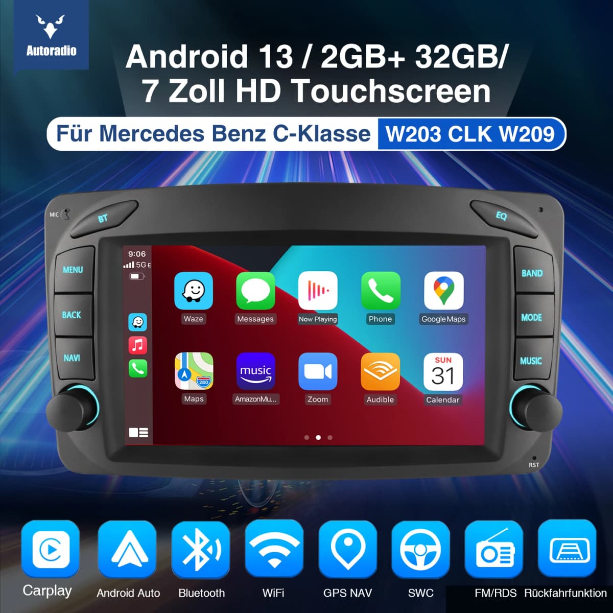 ESSGOO 2 Din Android 13 Car Stereo For Mercedes Benz C-Class W203 CLK W209 Radio Multimedia GPS Navigation Carplay