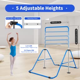 Gymnastics Bar Children's Monkey Bars Foldable 5 Adjustable Height Kids' Toy Indoors Outdoors (Blue, Pink)