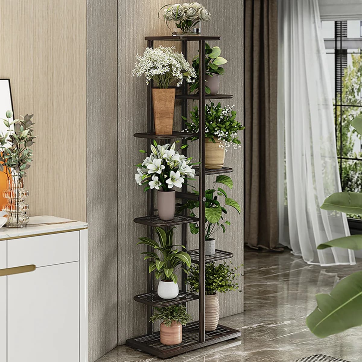 5 Floors 6 Potted Flower Stand Indoor Plant Shelf Metal Support Frame Garden Balcony Flower Pot Green Plant Home Decoration