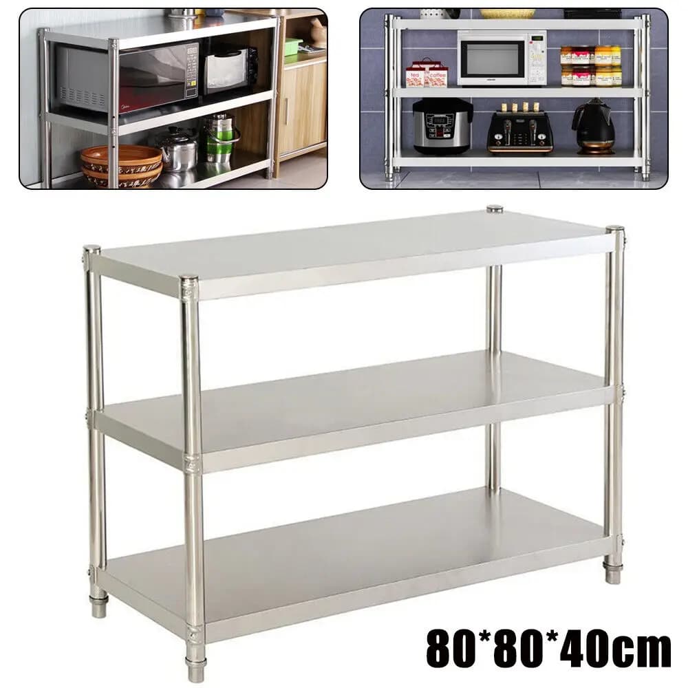3 Tiers Kitchen Shelf Shelving Rack Restaurant Shelves Rack Stainless Steel Storage Organizer 80X40cm