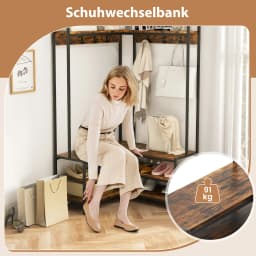 Corner coat rack with bench, L-shaped dresses stand with open shelves & 7 hooks, wardrobe, hallway wardrobe for hallway