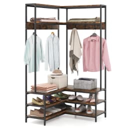 Corner coat rack with bench, L-shaped dresses stand with open shelves & 7 hooks, wardrobe, hallway wardrobe for hallway