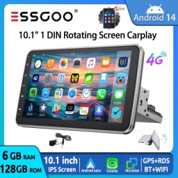 ESSSGOO 8 Core 360° Rotating Screen Android 14 6+128G Carplay Android Auto Universal Car Stereo Radio 1 DIN GPS Navi 4G LTE WiFi