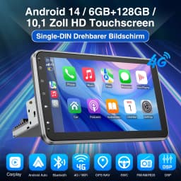ESSSGOO 8 Core 360° Rotating Screen Android 14 6+128G Carplay Android Auto Universal Car Stereo Radio 1 DIN GPS Navi 4G LTE WiFi