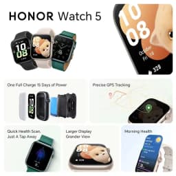 Honor Watch 5 1.85-inch 15 Days Long Battery Health Scan Precise GPS Tracking Life Larger AMOLED Display 60Hz 5ATM IP68 BT5.2