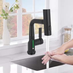 Black Bathroom / Kitchen Tap Wear Resistance Single Handle Pull Out Bath Vanity Sink Faucet Flexible Rotation Gravity Ball