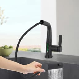 Black Bathroom / Kitchen Tap Wear Resistance Single Handle Pull Out Bath Vanity Sink Faucet Flexible Rotation Gravity Ball