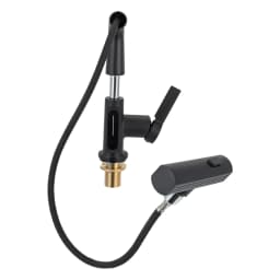 Black Bathroom / Kitchen Tap Wear Resistance Single Handle Pull Out Bath Vanity Sink Faucet Flexible Rotation Gravity Ball