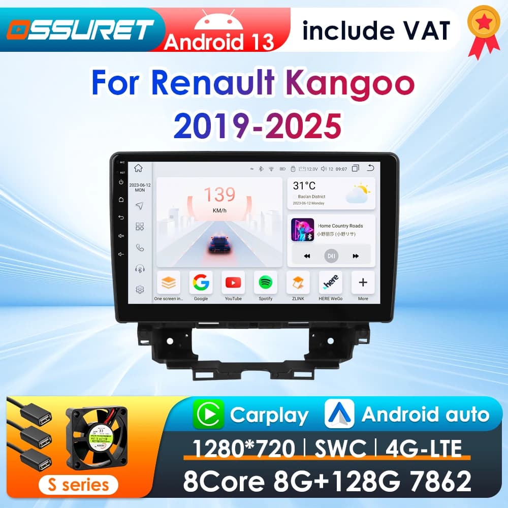 360Camera 2Din Android13 Car Multimedia GPS Player For Renault Kangoo 2019-2025 Carplay Intelligent Screen 2din autoradio